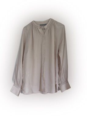 Vince Silk Taupe Pleated Detail Blouse. Small